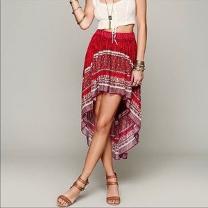 Free People Red Maroon High Low Skirt XS S